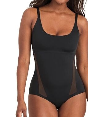 MaidenForm Black Shapewear Bodysuit with Mesh Panels